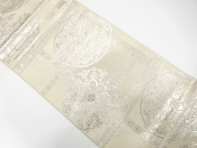 アンティーク　変わり格子に華紋織り出し袋帯（材料）